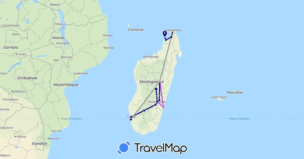 TravelMap itinerary: driving, plane, train in Madagascar (Africa)